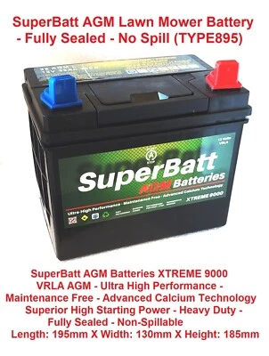 SuperBatt 32AGML 895 AGM Lawn Mower Battery - 12V 32AH 400A High Staring Power