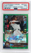 2018 Bowman Chrome Chris Torres Auto Green Refractor MLB Card #56/99 PSA 9 MINT