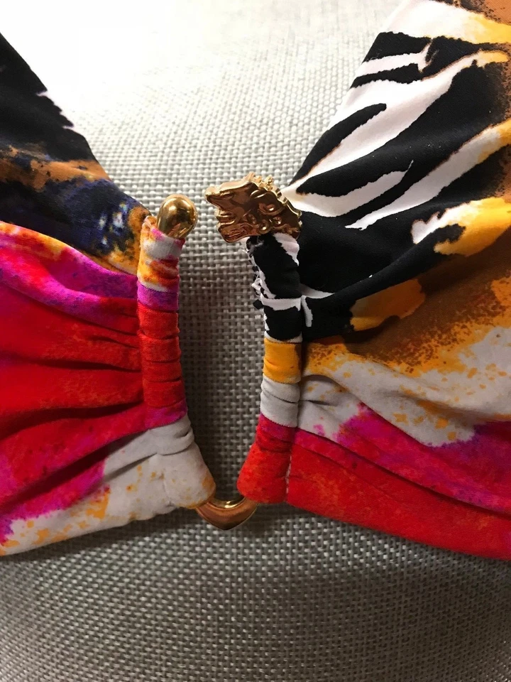 Natori Multicolor Pequeño Top Logo León Halter Traje de Baño Bikini Top Talla S Foto 4 de 4