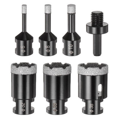6pcs Diamond Core Drill Bit Set 6/8/10/32/35/38mm for Porcelain Ceramic, Black