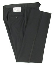 New Men's Black Tuxedo Pants 100 Wool with Satin Stripe Wedding Mason Cruise