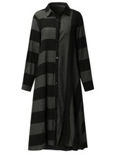 Casual Women Long Sleeve Striped Turndown Collar Shirt Dress SALE