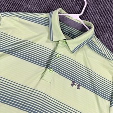 Under Armour Polo Shirt Mens XL Extra Large Green Striped Short Sleeve Heat Gear
