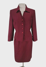 KASPER A.S.L Women Career Skirt Suit Petti Size 14P Burgundy 4 Button Top 270AP
