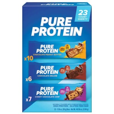 Pure Protein Bars, Variety Pack, 1.76 oz, 23-count High Protein