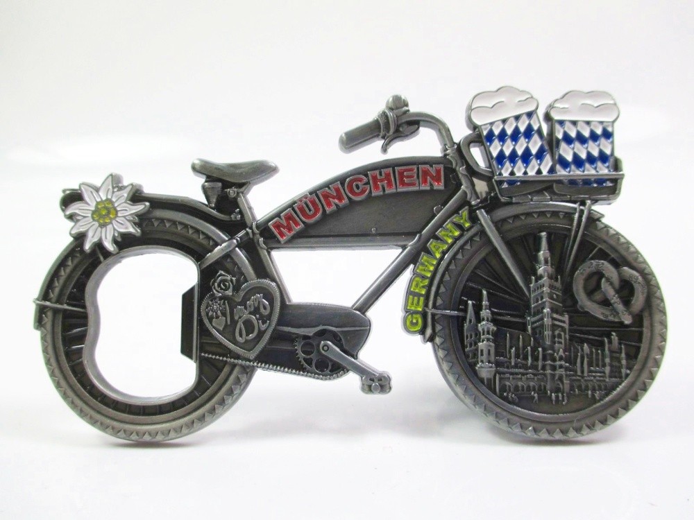 Munich Bottle Opener Magnet Bicycle Metal Souvenir Germany Marienplatz Beer