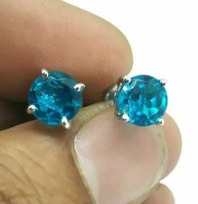 2.0CT Lab-Created Round Blue Diamond 14K White Gold Plated Stud Earrings
