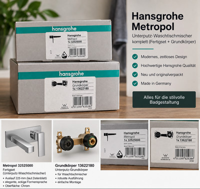 Wandarmatur Hansgrohe Metropol inklusive dazugehörigem Unterputzkörper