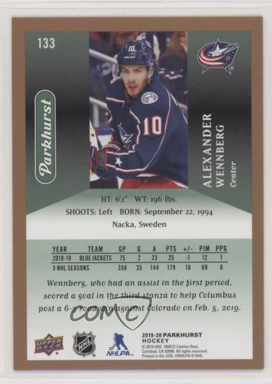 2019-20 Upper Deck Parkhurst ePack Bronze Alexander Wennberg #133 - Image 2 of 2