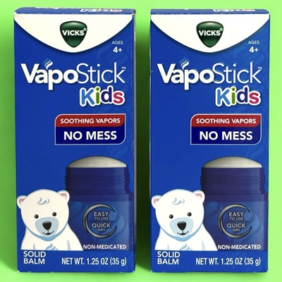 2 Vicks Vapostick Kids Non Medicated Solid Balm Soothing Vapors No Mess Ages 4+