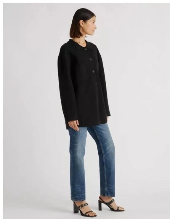 Quince Eco-Knit Milano stitch Oversized Shirt Jacket Black Size M Medium NWT