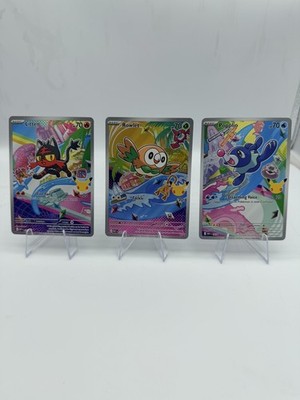 Rowlett 043 + Litten 044 + Popplio 045 - First Partner Pokemon Cards Lot of 3 NM