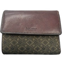 Hartmann Brown Leather Tweed Fabric Trifold Wallet Cards, Coins Paper Money