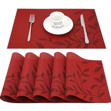 Chaochi Rote PVC Platzsets 6er Set – Hitzebeständig, Rutschfest & Pflegeleicht