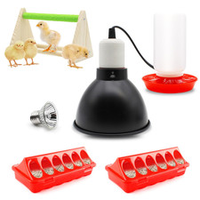 GIFANK Chick Feeder Waterer Kit w/ 75W Heat Lamp, Perch, Flip Top Poultry Broode
