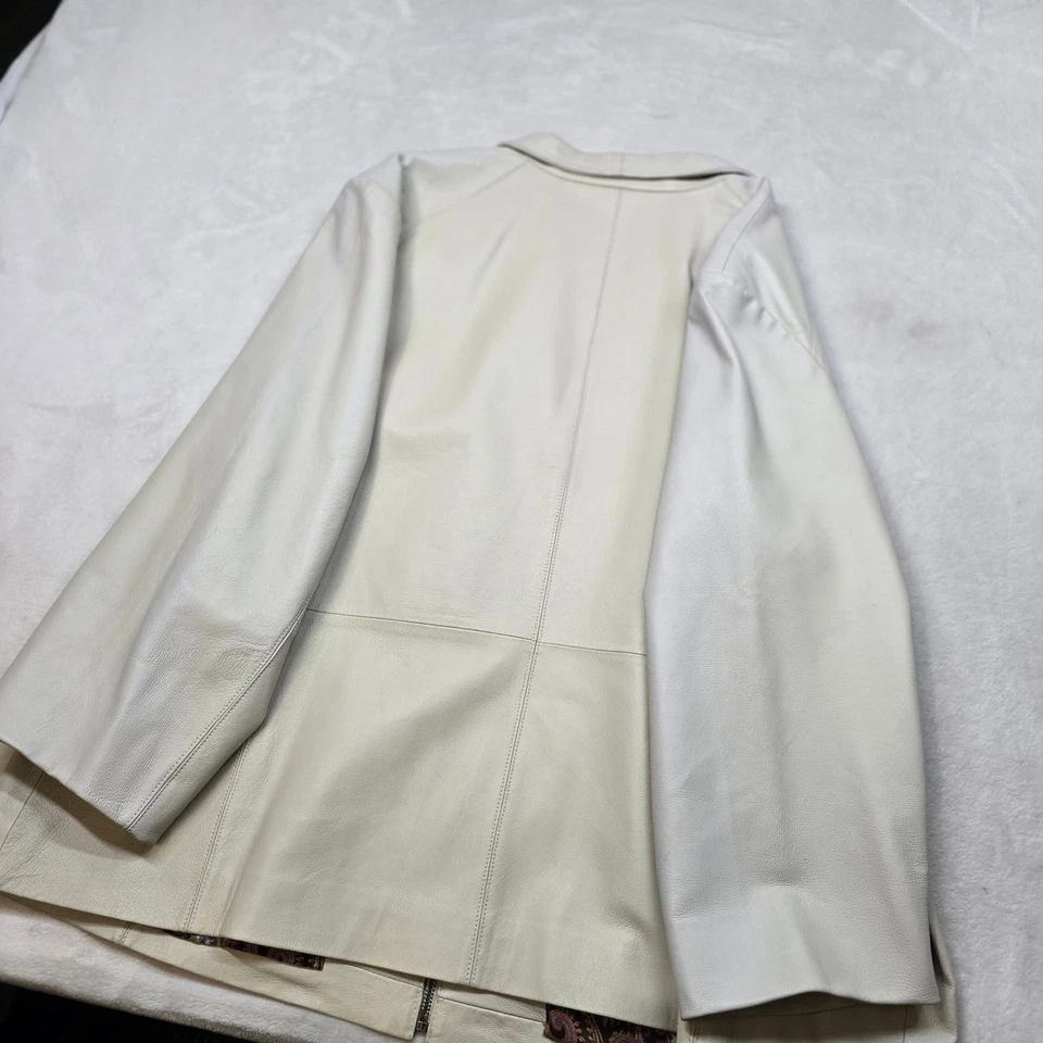 Madison & Max Leather Jacket Womens 3X Plus Size Cream White Zip Paisley Lined - Image 4 of 4