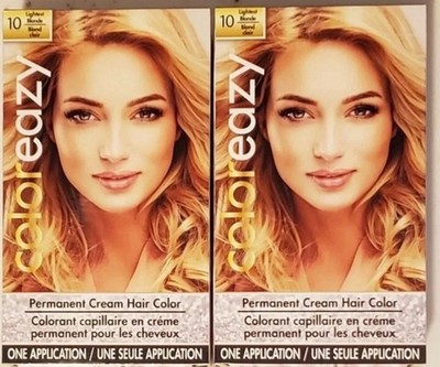 SET OF 2 Coloreazy Permanent Cream Hair Color One Application #10 Lightest Blond