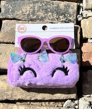 WONDER NATION Girls Sunglasses  Plush Unicorn Case Set Age 4-12   Purple