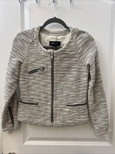 MNG by Mango Medium Cropped Jacket Blazer Twill Long Sleeve Pockets Cream Zipper