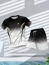 Men  s Summer Sports Set Short Sleeve T-Shirt  Shorts 2-Piece Outfit Casual Stre