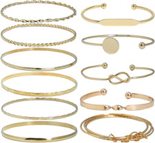 11 Pcs Gold Bangle Bracelets Set Stackable Layered Cuff Jewelry for Women