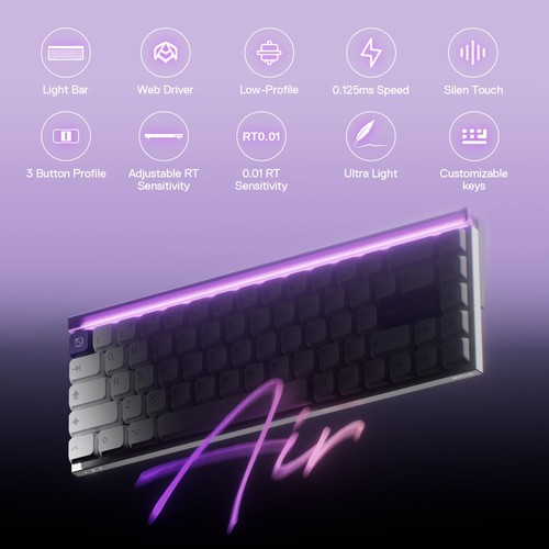 MADE68 Air Wired Keyboard, Hall Effect Magnetic Switch Low-Profile Gaming Key... - Picture 2 of 9