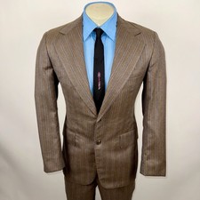 Vintage 60s Leisure Suit Mens 40 Jacket 32 31 Pants Wool Striped Disco MCM Mod