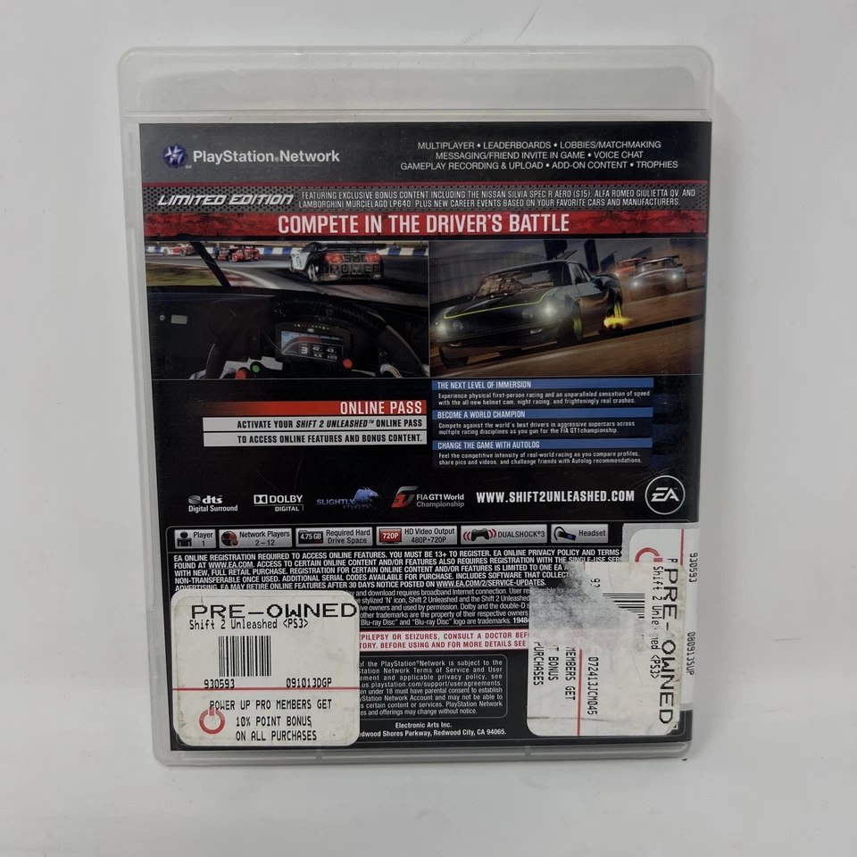 Shift 2 Unleashed Limited Edition PS3 PlayStation 3 Racing Game Complete Tested - Image 2 of 4
