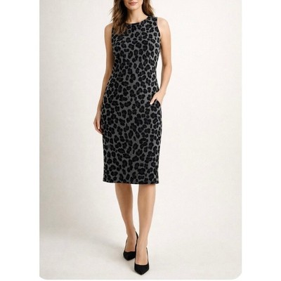 Calvin Klein Leopard Print Sleeveless Sz M Knit Shift Dress Office Career