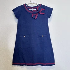 Hope and Henry Girl Milano Tipped Sweater Dress Size 3 Navy Berry Organic Cotton