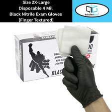 1000 Black Nitrile Exam Powder-Free Disposable Gloves 2XL 4 MIL Finger-Textured