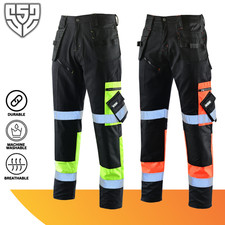 SSS® Combat Cargo Work Pants Men Heavy Duty Hi Viz Utility Trousers Knee Pockets