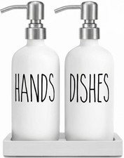 Soap Dispenser Kitchen Set with Ceramic Tray, White