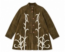 Vintage 1990's African Star Ethnic Tribal Metallic Leather Suede Swing Coat L