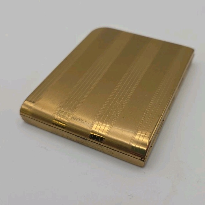 Vintage Elgin American Gold Tone Etched Compact Art Deco Powder Hinged USA READ