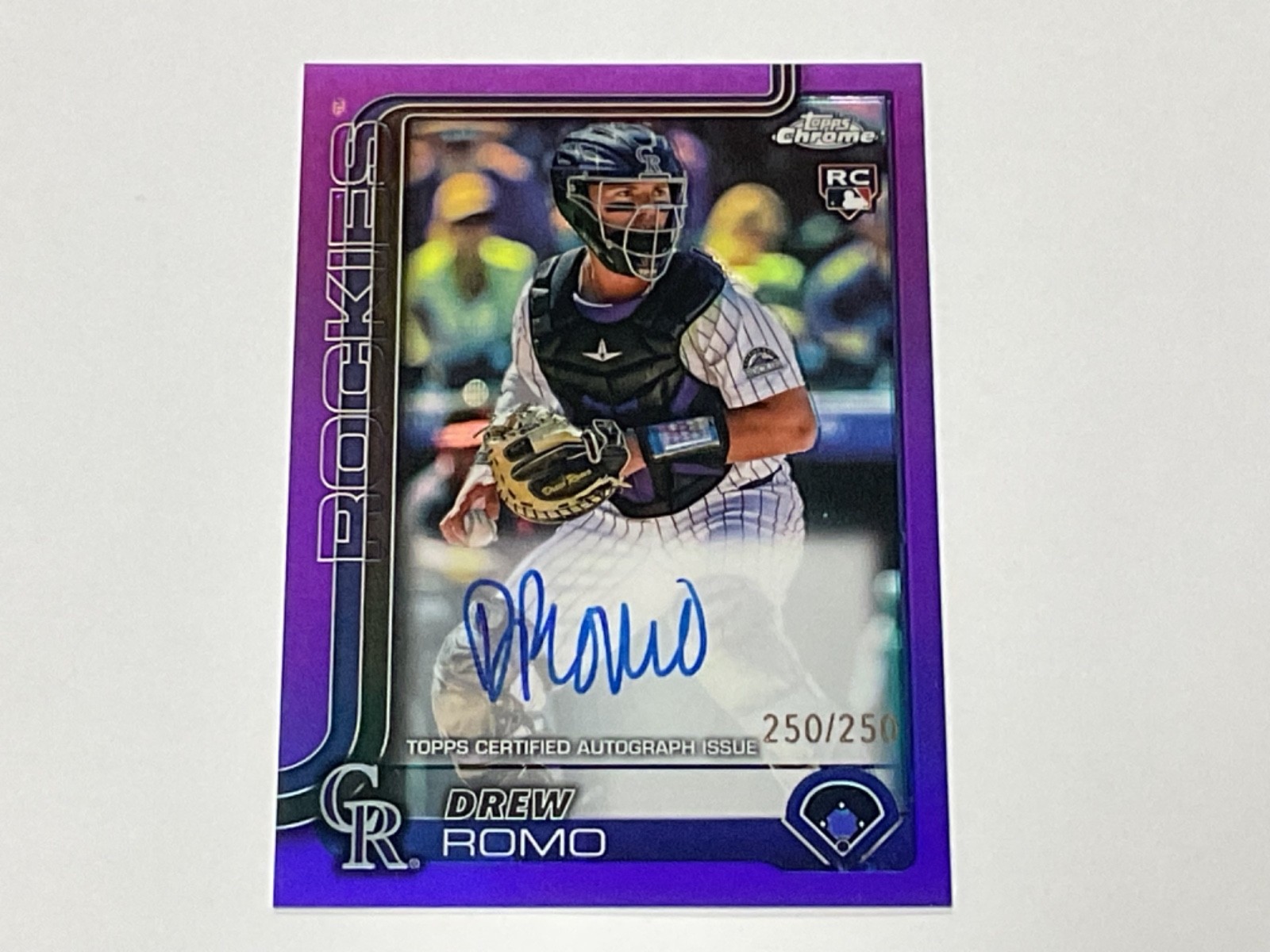 2025 Topps Chrome Drew Romo RA-DRR Rookie Auto Colorado Rockies # 250/250 RAD #