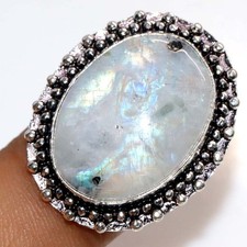 925 Silver Plated Rainbow Moonstone Ring US 8 Charming Jewelry Fashion Sale GW