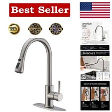 Stainless Steel Brushed Nickel Kitchen Faucet, Easy Install, Water Saving Design