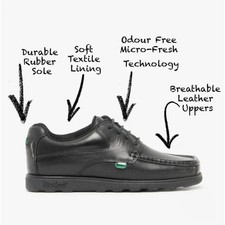Image of Kickers Fragma EYE Boys Leather Lace-Up Breathable Square Toe Black School Shoes