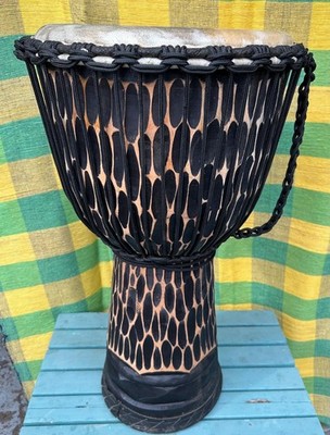 SALE! 24'' Tall Deep Carved Mahogany Djembe Drum M20, CHEETAH, FREE Head Cover