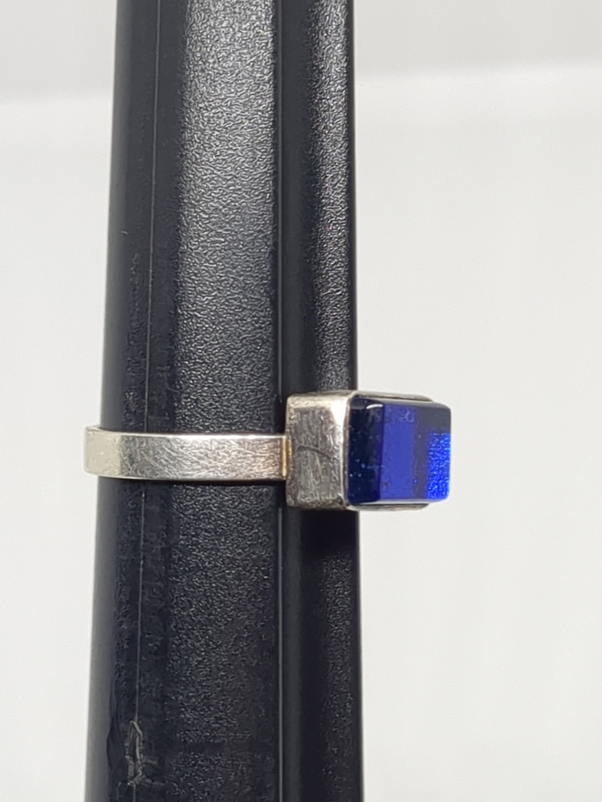 Signed Sterling Silver 925 Rectangular Blue Glass… - image 7