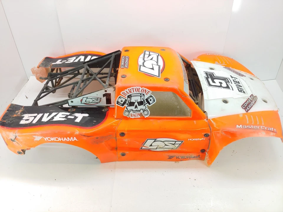 Used/Bashed: Losi 5ive-T 5T 1/5 RC Gas Trophy Truck Body Orange & White - Image 2 of 4