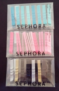 Sephora Colored Hair Pins, Pink, Aqua, Gold,Silver, & BlackThree Packages