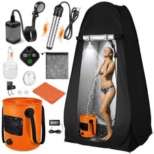 Portable Camping Shower Kit with Privacy Tent Heated Water Outdoor Shower