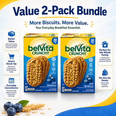 2 Pack BelVita Breakfast Biscuits, Blueberry, 1.76 oz, 30-count