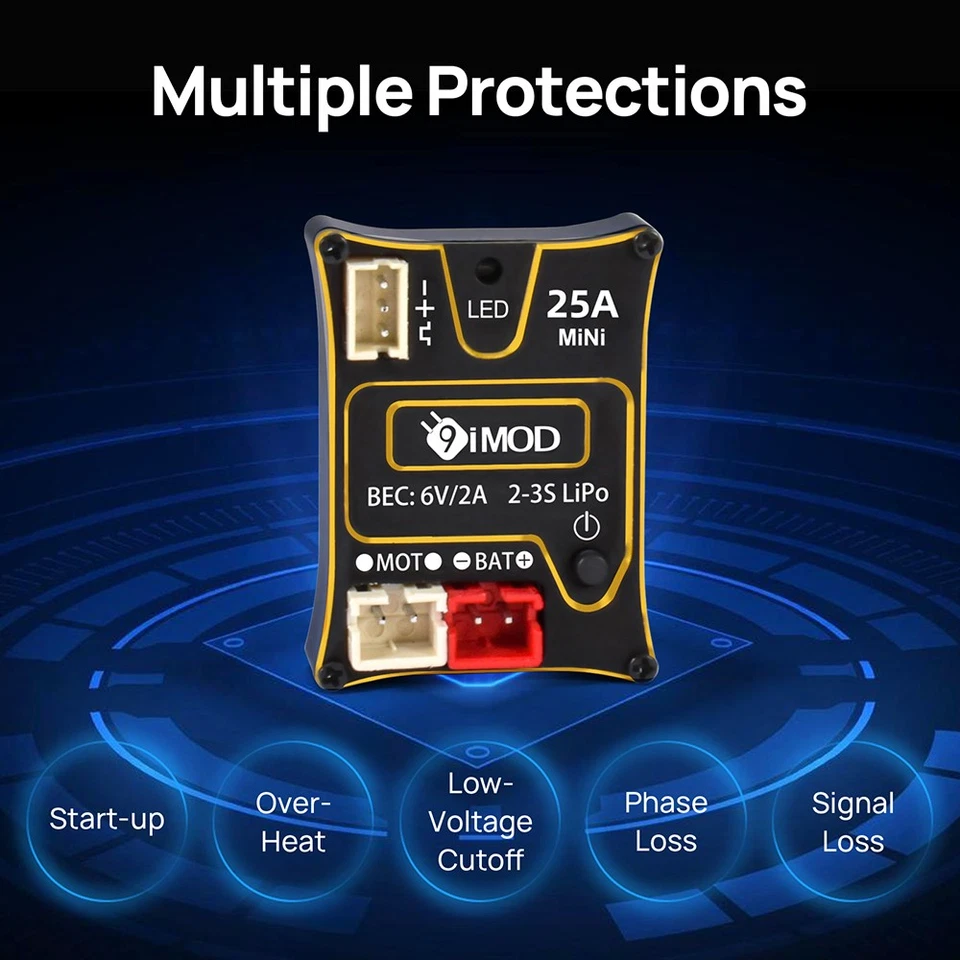 9IMOD 25A Brushed ESC 6V/2A BEC 2-3S LiPo Waterproof For 1/18 1/24 Crawler Car - Image 2 of 4