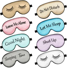 8 Pieces Sleep Mask Silk Eye Mask with Adjustable Strap Soft Blackout Blindfold 