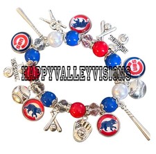 Mujer CHICAGO CUBS Béisbol Temático Dije Pulsera Metal Vidrio Dijes Elástico