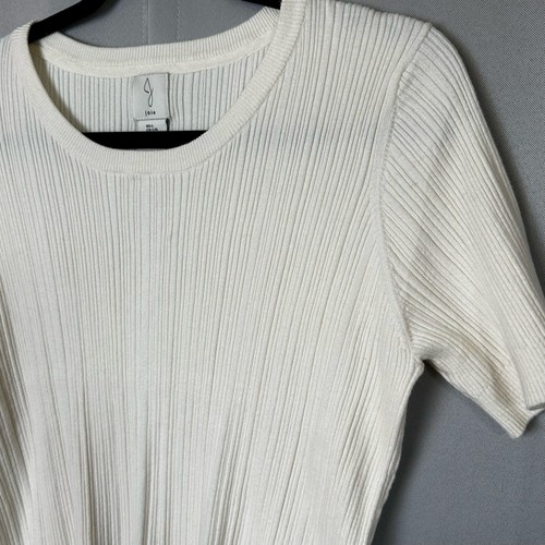 Women's EUC Joie Off White Cable Knit Short Sleeve Casual Sweater Blouse- Size L - Picture 2 of 5