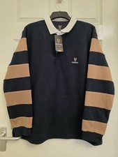 Guinness Rugby Fleece XL Navy Beige Striped Long Sleeve Polo BNWT Cotton Traders